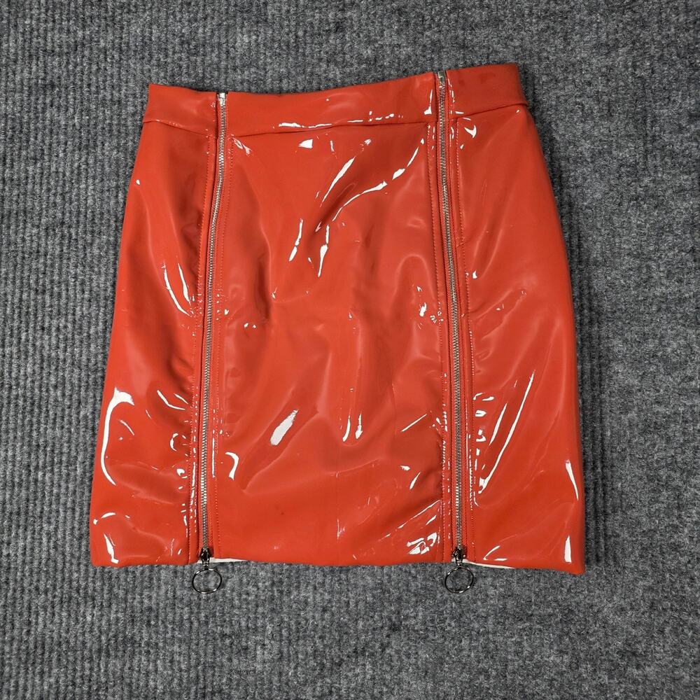Oh Polly Red Patent Faux Leather Mini Skirt Size US 4 (UK 8)